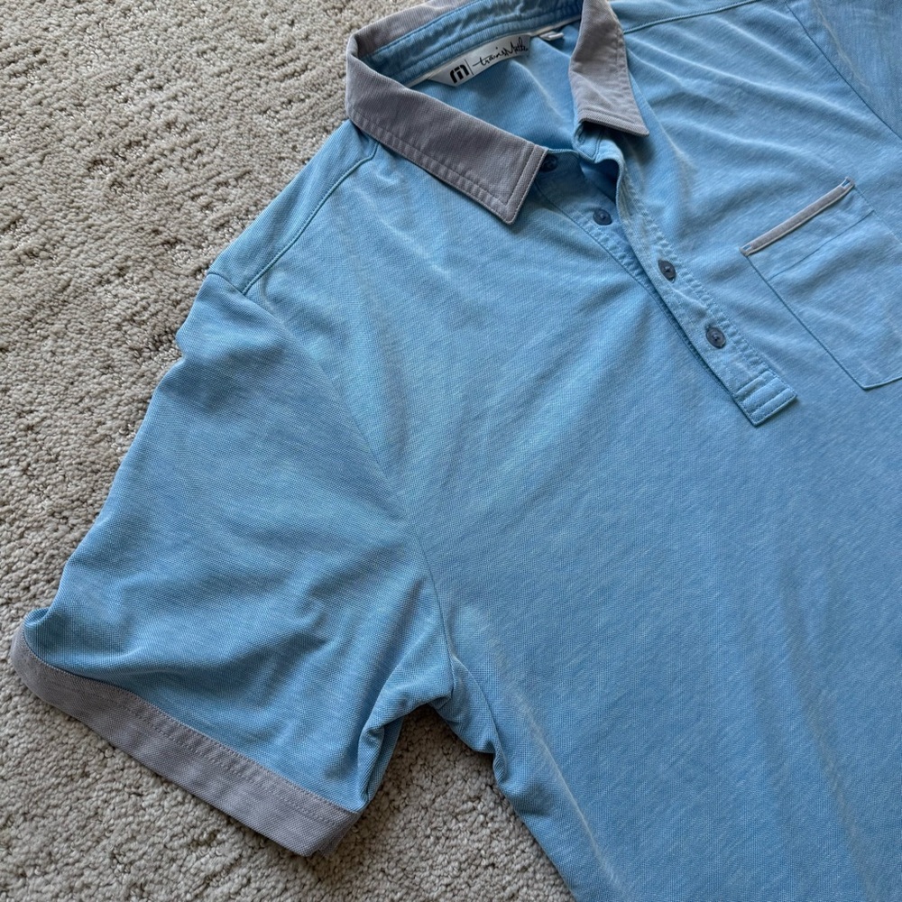 Travis Mathew Golf Polo Mens Size Large Blue Contrast Collar Performance Stretch